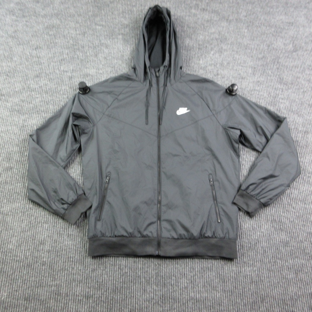 Nike Windrunner Hooded Jacket Mens M Black Windbreaker Full Zip Lined Athletic